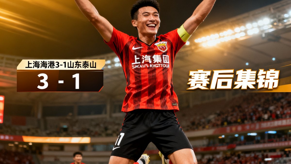 武磊庆祝进球，上海海港3-1逆转山东泰山的赛后集锦画面