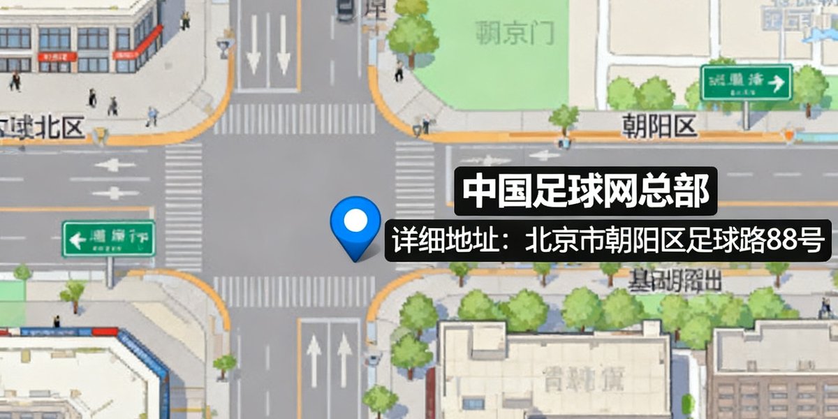 中国足球网总部位于北京朝阳区足球路88号，地图标注详细地址